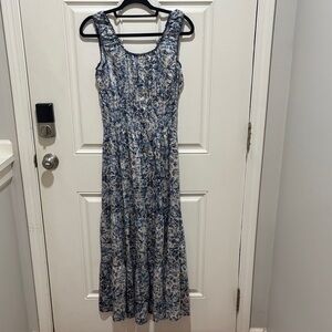Lapis Blue and Cream Floral Print Maxi Dress